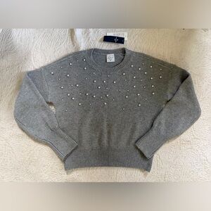 NEW w/ TAGS abercrombie kids Grey Pearl Embellished Crewneck Sweater -size 11/12